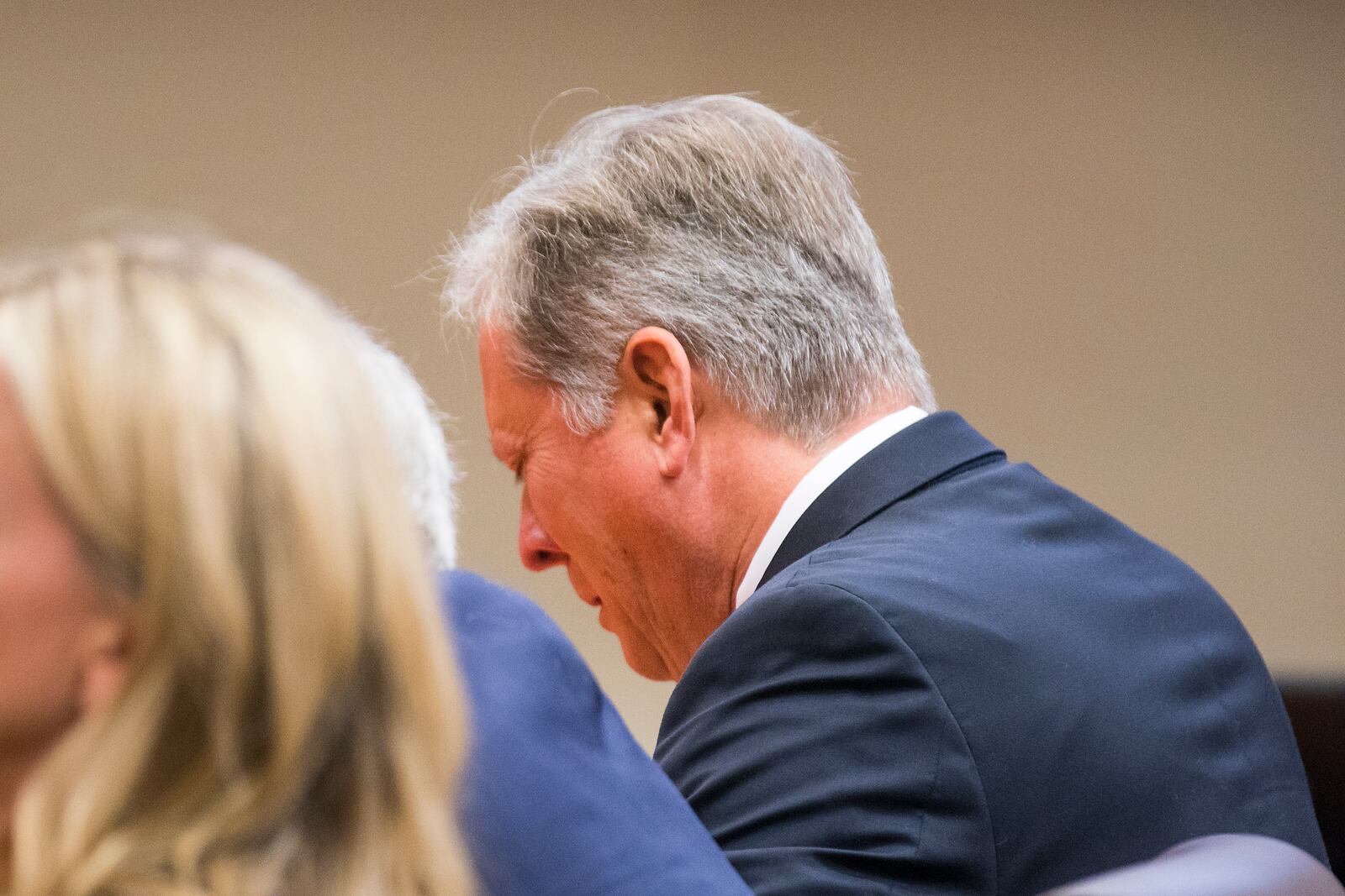 10/14/2019 — Decatur, Georgia — Robert "Chip" Olsen weeps as the verdicts for his case are read aloud by the jury foreman in front of DeKalb County Superior Court Judge LaTisha Dear Jackson at the DeKalb County Courthouse. (Alyssa Pointer/Atlanta Journal Constitution)