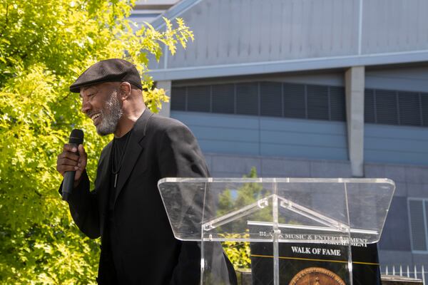 Co-founder Michael Mauldin makes remarks during the inaugural induction ceremony for the Black Music and Entertainment Walk of Fame.at Mercedes-Benz Stadium in Atlanta, Thursday, June 17, 2021. (Alyssa Pointer / Alyssa.Pointer@ajc.com)