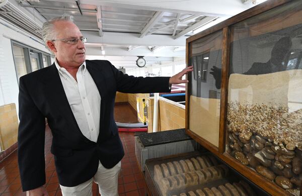 August 23, 2022 Chatsworth - Mike Hackett, the director of the city of Rome’s water and sewer division, shows how the city uses layers of sand and granular activated carbon to filter out potentially harmful PFAS chemicals at the Bruce Hamler Water Treatment Facility in Rome on Tuesday, August 23, 2022. (Hyosub Shin / Hyosub.Shin@ajc.com)