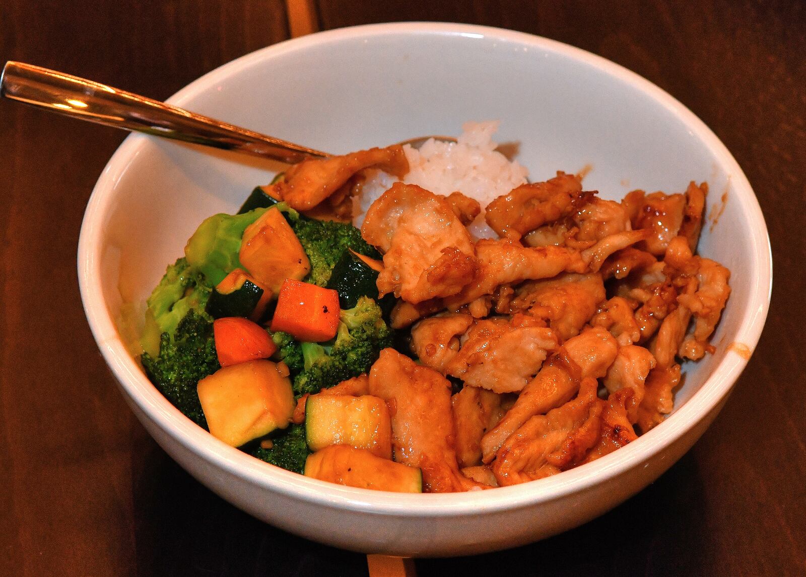 Hibachi Chicken Bowl from Gekko Sushi & Hibachi at the new Politan Row at Colony Square. (Chris Hunt for The Atlanta Journal-Constitution)