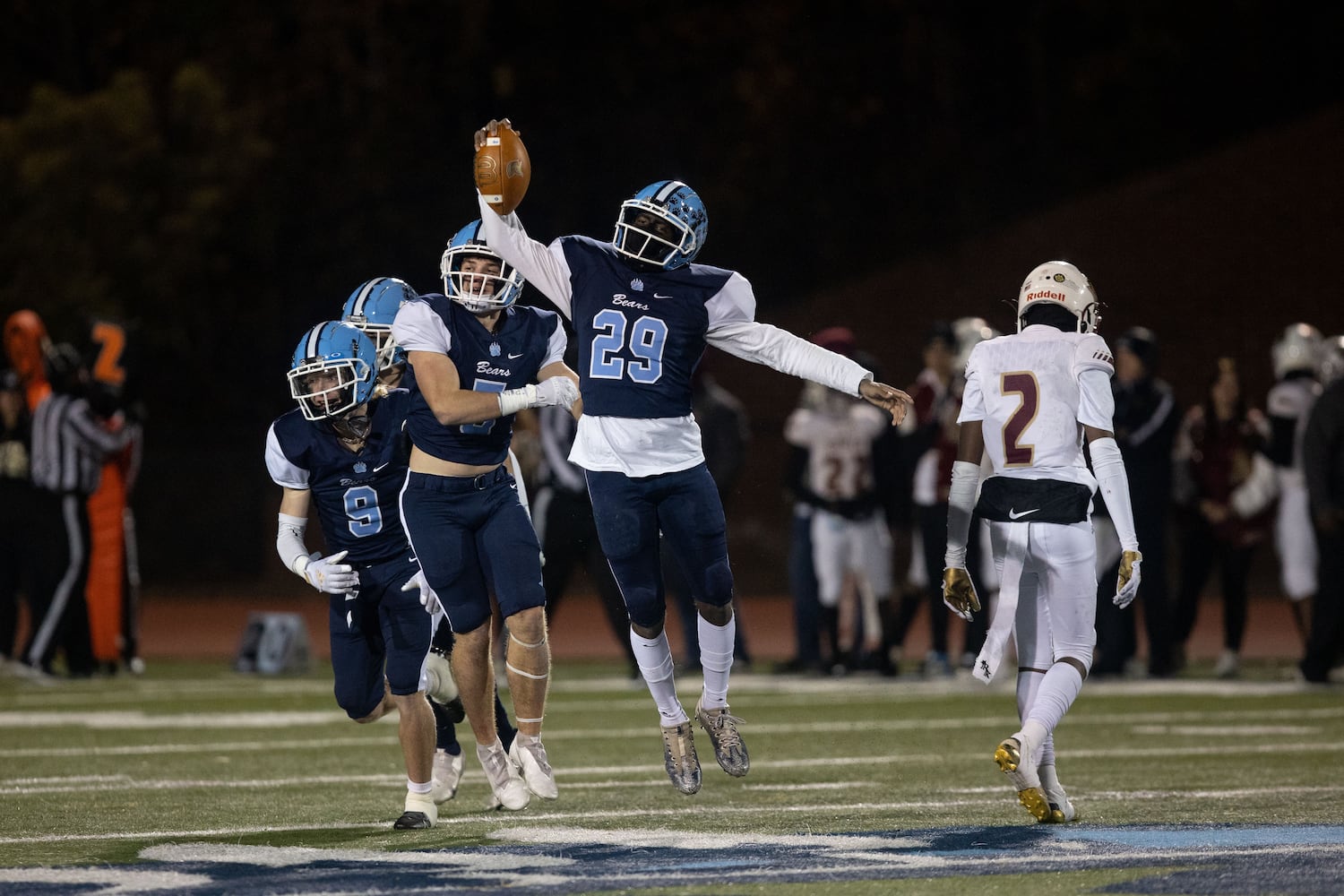 Cambridge's DJ Bent (29) celebrates during a GHSA high school football game between Cambridge and South Paulding at Cambridge High School in Milton, GA., on Saturday, November 13, 2021. (Photo/Jenn Finch)