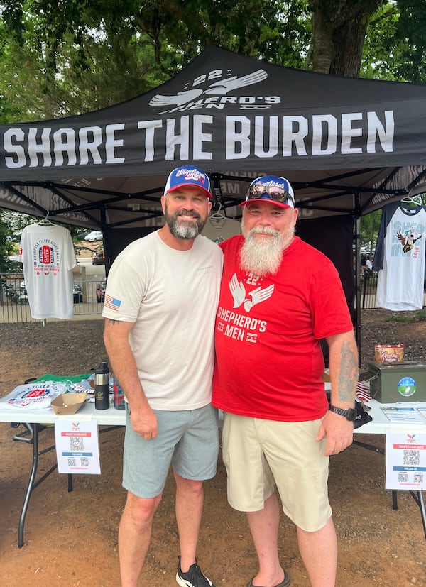 Shepherd’s Men co-founder Travis Ellis (left) and Share Military Initiative team member Gary Herber have traveled across the country to advocate for injured veterans. (Courtesy of 524 Creative)