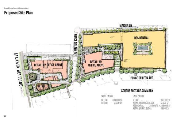 This is a preliminary site plan of Portman Holding's Ponce & Ponce project along Ponce de Leon Avenue in Virginia-Highland.