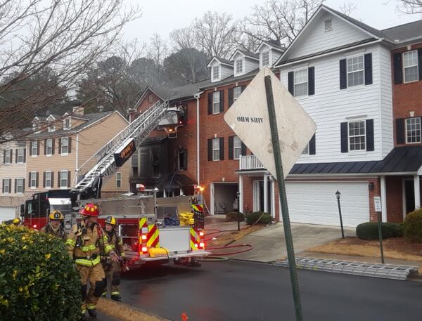 Five fire engines and two ladder trucks were needed to put out a fire at an Eagle Tiff Drive townhouse Wednesday morning, according to fire officials.