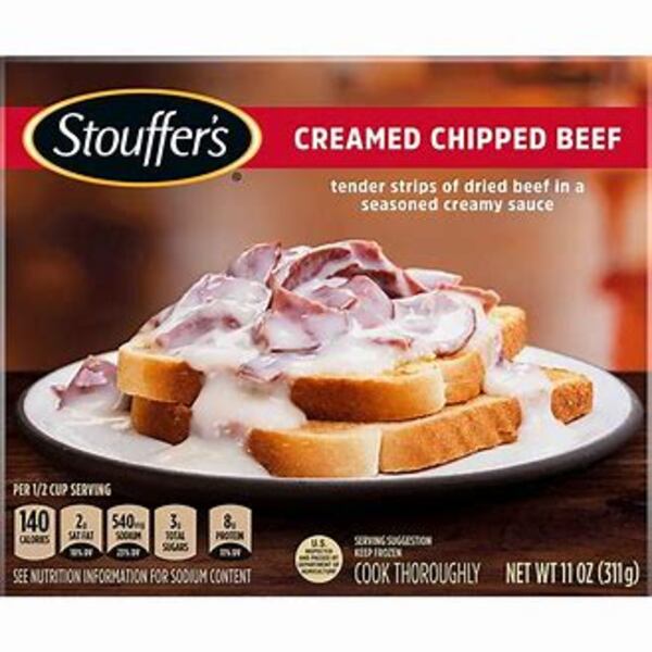 A favorite breakfast fare for some, Stouffer's Cream Chipped Beef combines mildly seasoned white gravy with dried beef strips.