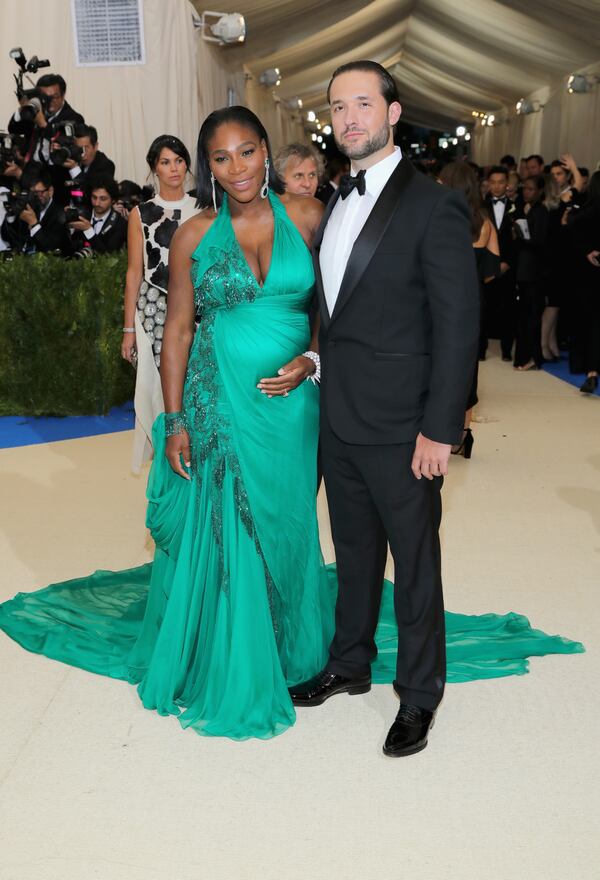 Serena Williams (left) and fiance Alexis Ohanian attend the  Met Gala in New York City.