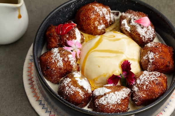 Squash and sweet potato picarones at Tio Lucho's are the result of a collaboration between pastry chef consultant Claudia Martinez and Tio Lucho's chef and co-owner Arnaldo Castillo.
(Courtesy of Tio Lucho’s/McKay Pruitt)