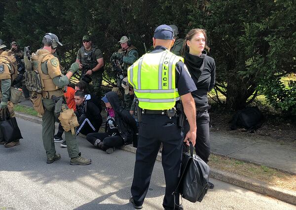 Newnan police arrested several counterprotesters before the start of the neo-Nazi rally. 