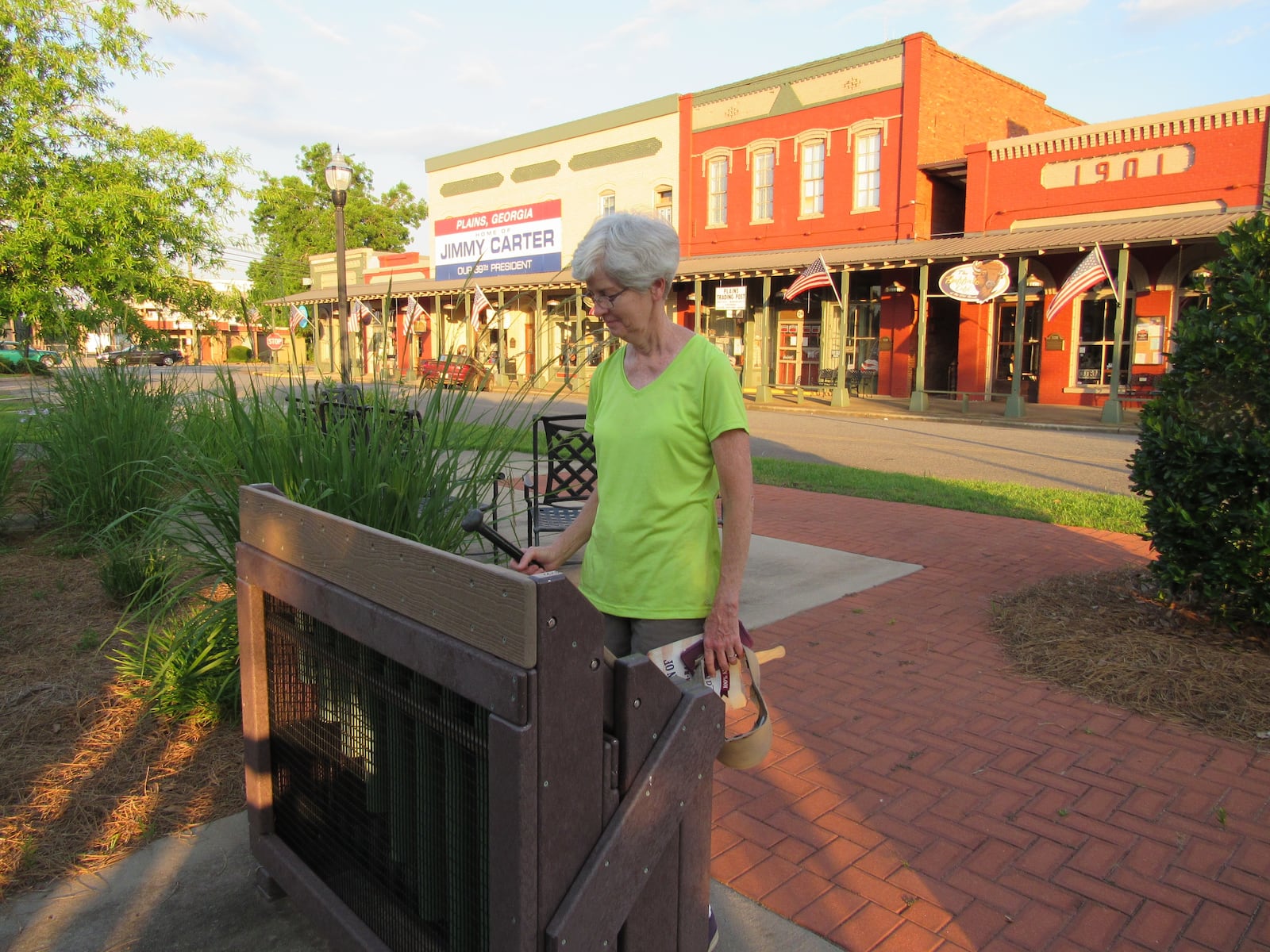 Longtime Plains resident Cindy Williams plays "Amazing Grace" on the town's giant xylophone. Photo: Jennifer Brett