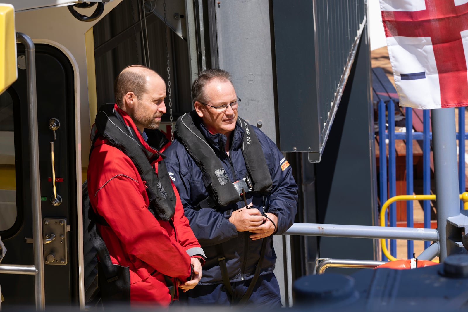 Britain's Prince William sails off with volunteers of the National Sea Rescue Initiative, at Simon's Town harbour near Cape Town, South Africa, Thursday, Nov. 7, 2024. (AP Photo/Jerome Delay, Pool)