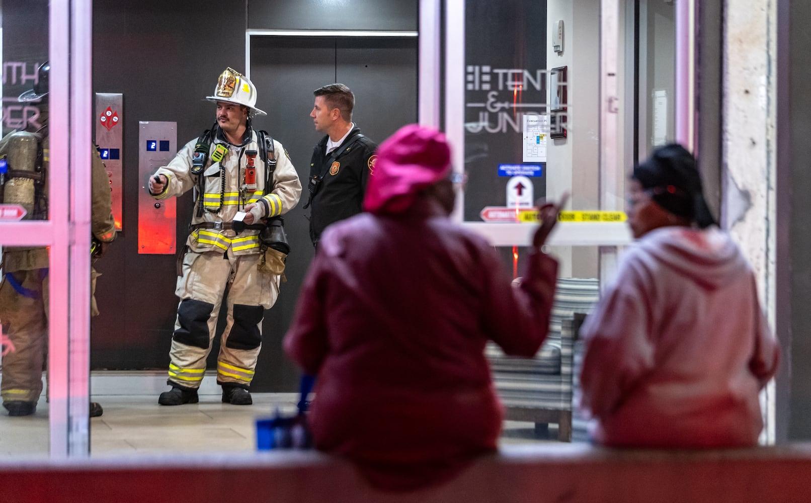 A fire in a trash chute of a Midtown Atlanta high-rise for seniors prompted the evacuation of its lower floors Wednesday, March 13, 2024. Atlanta fire Battalion Chief Michael Roman said crews were called to the 10th & Juniper building near Piedmont Park around 6:30 a.m. and found smoke on the fourth floor coming from the trash chute. Firefighters then went into the basement and found an active fire in the trash compactor, he said. Additional units were called, and the fire was quickly extinguished. About 30 to 40 residents were evacuated from the lower half of the building on floors that had light smoke, Roman said. The smoke was quickly ventilated out. Only one resident was treated on scene for smoke inhalation, Roman said. (John Spink / John.Spink@ajc.com)