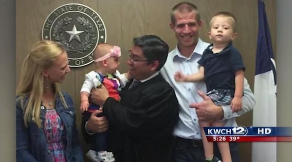 Green Bay Packers wide receiver Jordy Nelson and wife Emily pose with the newest addition to their family, Adda Jo. (Photo from KWCH12 News.)