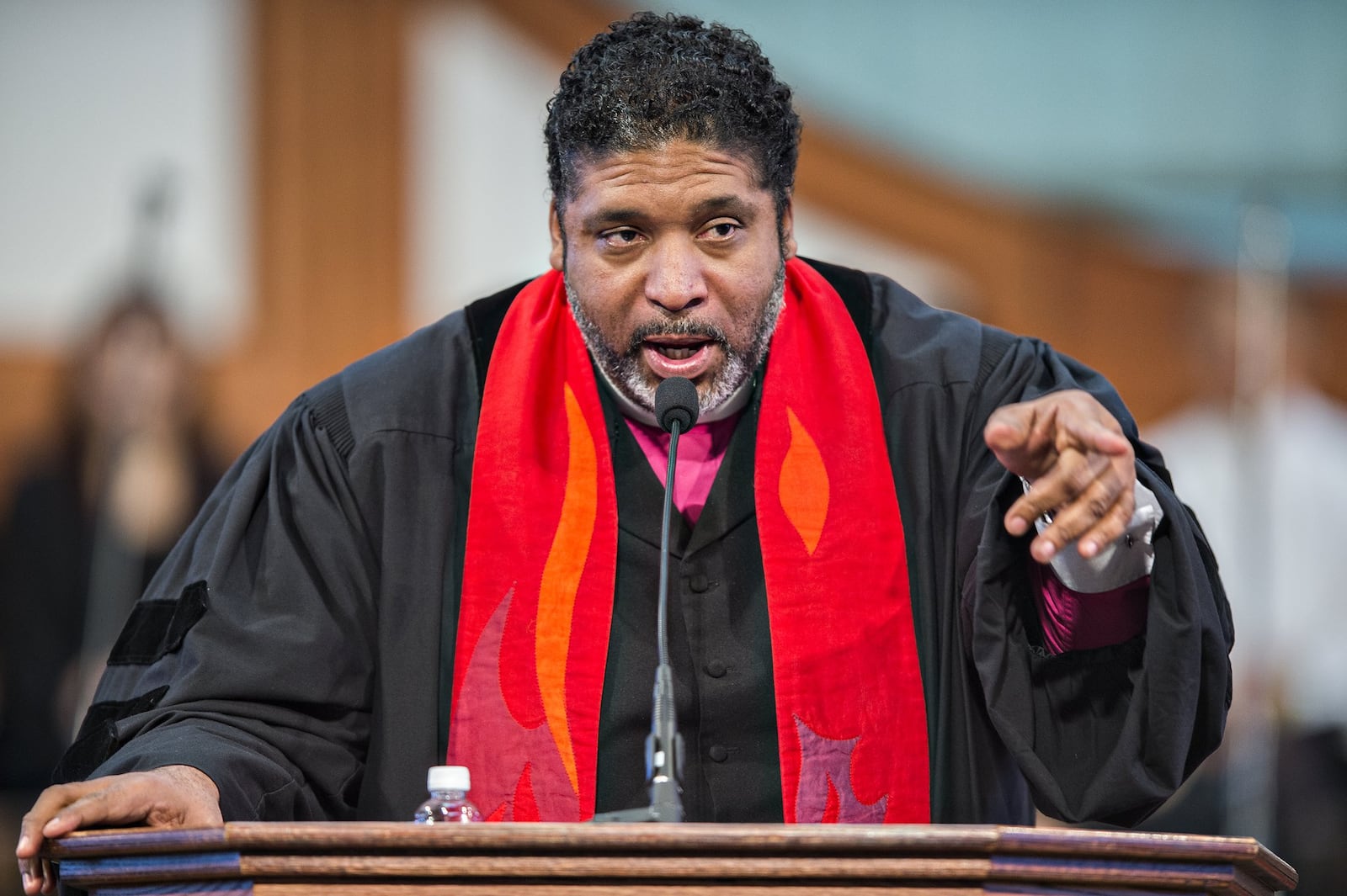 The Rev. William Barber II is the leader of the Moral Monday movement that advocates for social justice. Barber delivered the keyote speech during the 48th Martin Luther King Jr. Annual Commemorative Service at Ebenezer Baptist Church in Atlanta. 