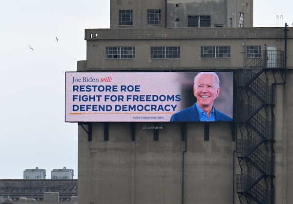 Billboards highlighting President Joe Biden's support of abortion rights are posted in several sites across Milwaukee, the site of the Republican National Convention. The president will be in Las Vegas today.