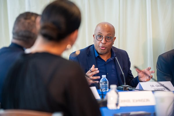 231201 ATLANTA, GA — Grant Warner, director of Spelman and Morehouse's Center for Black Entrepreneurship, participates in a roundtable discussion with Federal Reserve Chair Jerome Powell at Spelman College in Atlanta on Friday, Dec. 1, 2023. Warner will be part of the ACES initiative created by the Mayor's Office of Technology and Innovation.

(Bita Honarvar for The Atlanta Journal-Constitution)