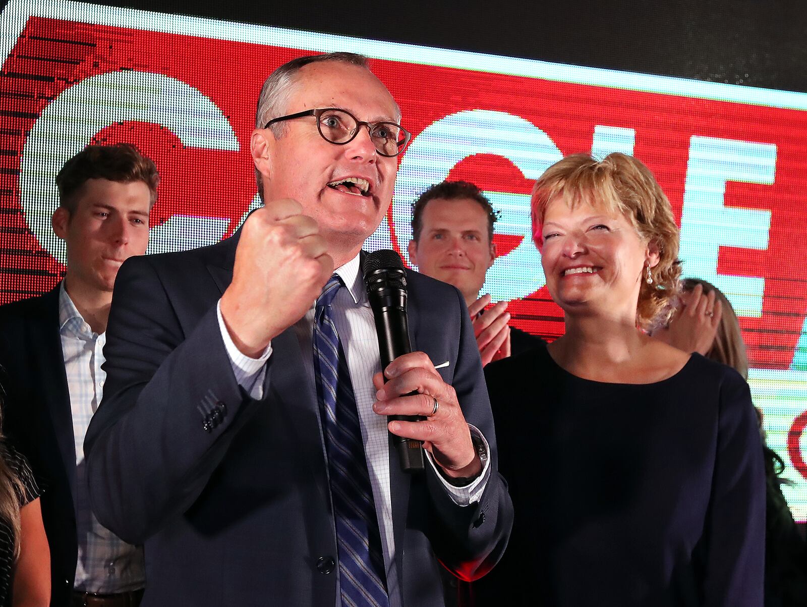 Lt. Governor Casey Cagle, the leading conservative Republican for governor, and his wife Nita thank supporters at his election night watch party on Tuesday, May 22, 2018, in his hometown of Gainesville.