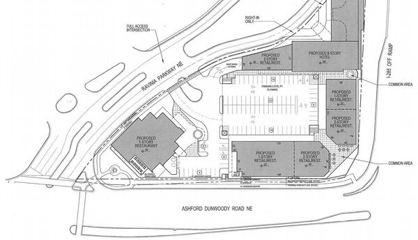 The current site plan for the proposed development. (GMC Real Estate / via city of Dunwoody)