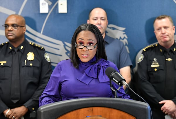 Explosive allegations lodged about Fulton County District Attorney Fani Willis (center) by a lawyer in the election interference case against former President Donald Trump and his allies got the attention of U.S. Rep. Marjorie Taylor Greene, R-Rome, in Washington. (Hyosub Shin/hyosub.shin@ajc.com)