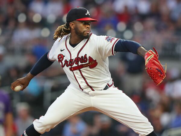 Braves starting pitcher Touki Toussaint delivers against the Colorado Rockies on Tuesday, Sept 14, 2021, in Atlanta.  “Curtis Compton / Curtis.Compton@ajc.com”