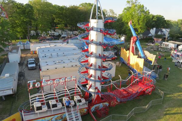 The Toboggan was one of the popular carnival rides set up each October at the Athens Agricultural Fair. (Courtesy of Skerbeck Family Carnival)