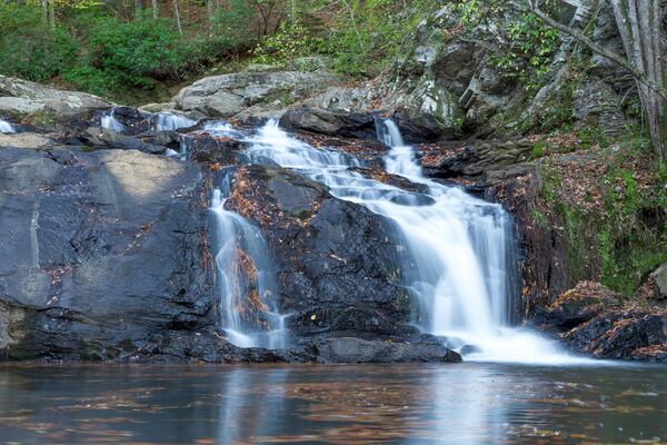 Little Bear Creek tumbles over Cochran Mill Falls before rushing downstream over another smaller waterfall, Henry Mill Falls.