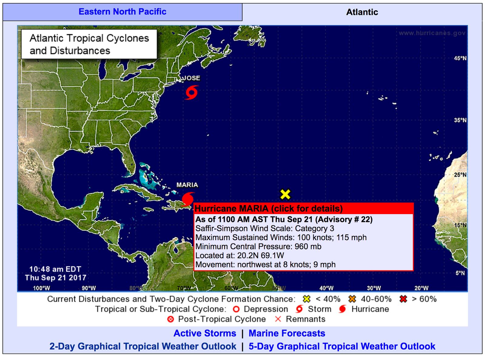 Screenshot of the National Hurricane Center homepage.