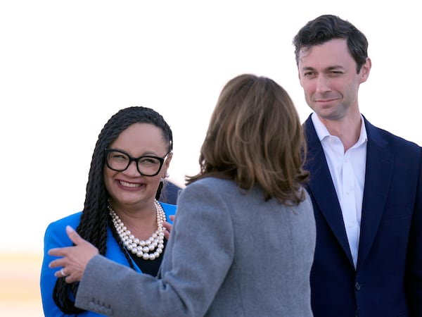 U.S. Rep. Nikema Williams (left) has faced criticism for her leadership of the Democratic Party of Georgia. U.S. Sen. Jon Ossoff (right) is among those who would like to see her step down.