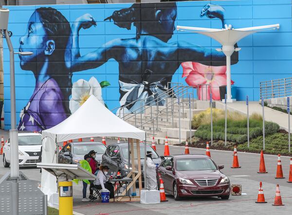 On Thursday, April 30, 2020, in Atlanta, the Arthur M. Blank Family Foundation and Los-Angeles-based CORE Response opened a coronavirus testing site at Mercedes-Benz Stadium. The testing center, at the Home Depot Backyard adjacent to the stadium, offered free tests to people with appointments from 10 a.m. to 4 p.m. The site will operate Monday-Friday for at least the next several weeks. JOHN SPINK/JSPINK@AJC.COM