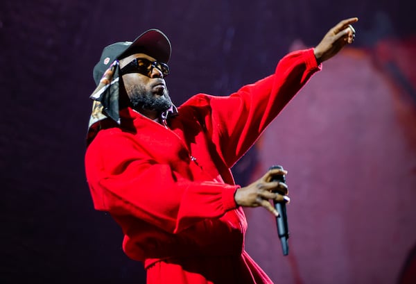 Kendrick Lamar performs during the halftime show.  (Ryan Fleisher FOR THE ATLANTA JOURNAL-CONSTITUTION)