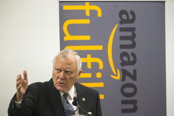 Georgia Gov. Nathan Deal spoke in August at an Amazon Fulfillment Center in Jefferson. State officials tried to persuade Amazon to create a much bigger presence in the state, including locating a proposed second headquarters in metro Atlanta. (Alyssa Pointer/AJC)