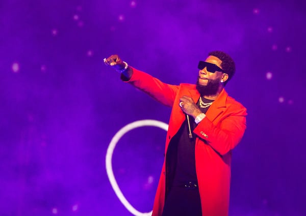 Atlanta native Gucci Mane performed his hits during the AT&T Playoff Playlist Live! on Saturday, Jan. 18, 2025, at State Farm Arena. (Ryan Fleisher for the AJC)