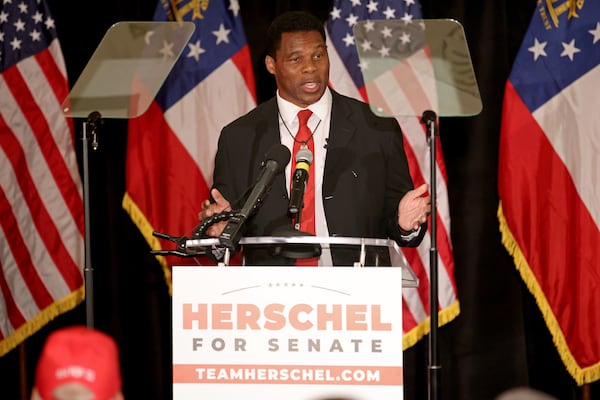 052422 Atlanta: Herschel Walker speaks after his Republican Primary win on Tuesday, May 24, 2022, at the Georgian Terrace Hotel in Atlanta. Walker would face U.S. Sen. Raphael Warnock, a Democrat, in November. (Jason Getz / Jason.Getz@ajc.com)