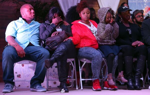 Leolah Brown, far right, was among the relatives who attended a public prayer vigil for Bobbi Kristina. AJC photo by Ben Gray.