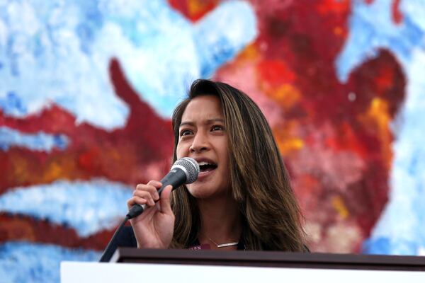 Georgia State Representative Bee Nguyen speaks as protesters gather at the Richard B. Russell Federal Building in downtown Atlanta for March on Georgia, a protest hosted by the Georgia chapter for the NAACP, on Monday, June 15, 2020. (REBECCA WRIGHT FOR THE ATLANTA JOURNAL-CONSTITUTION)