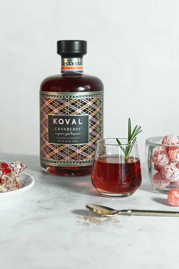 This gin liqueur from Koval has a natural cranberry-colored hue that adds a seasonal spin to holiday cocktails. Courtesy of Koval