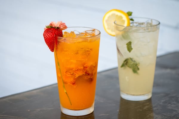  Petit Chou Turmeric Strawberry Limeade (left) and Sparkling Mint Lemonade (right). Photo credit- Mia Yakel.