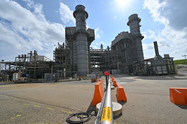 A pipe for carrying hydrogen is shown on Wednesday, June 8, 2022, at Georgia Power's Plant McDonough-Atkinson. This month, a group of engineers conducted tests where hydrogen was blended with natural gas to burn in one of the company's existing gas turbines. (Hyosub Shin / Hyosub.Shin@ajc.com)