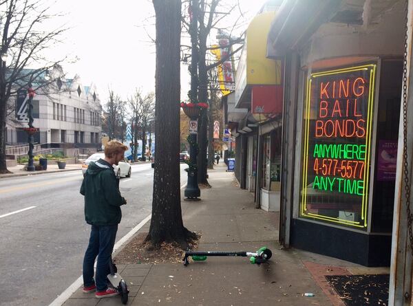 One of the Torpy youths (Liam) ponders the thoughtlessness of another scooter user in downtown Atlanta. 