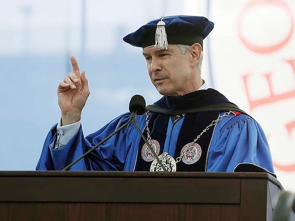 May 9, 2019  - Atlanta - Georgia State President Mark Becker addresses the graduates to begin the ceremony. Bob Andres / bandres@ajc.com