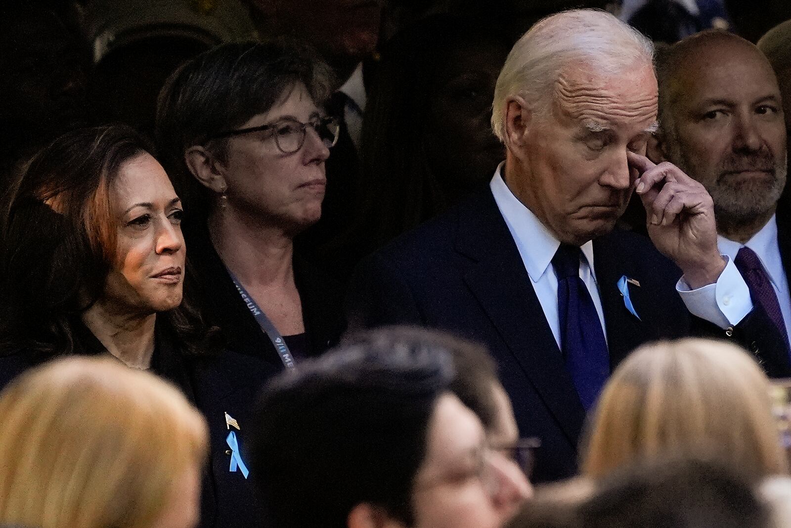 President Joe Biden and Democratic presidential nominee Vice President Kamala Harris attend the 9/11 Memorial ceremony on the 23rd anniversary of the Sept. 11, 2001 terror attacks, Wednesday, Sept. 11, 2024, in New York. (AP Photo/Pamela Smith)