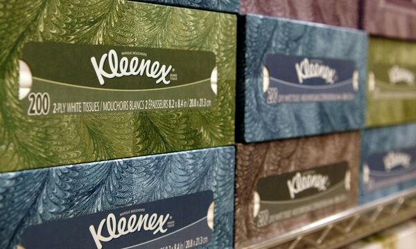 Boxes of Kleenex tissues, a Kimberly-Clark brand.