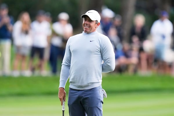 Rory McIlroy, of Northern Ireland, reacts after a putt on the 15th hole during the final round of The Players Championship golf tournament Sunday, March 16, 2025, in Ponte Vedra Beach, Fla. (AP Photo/Chris O'Meara)