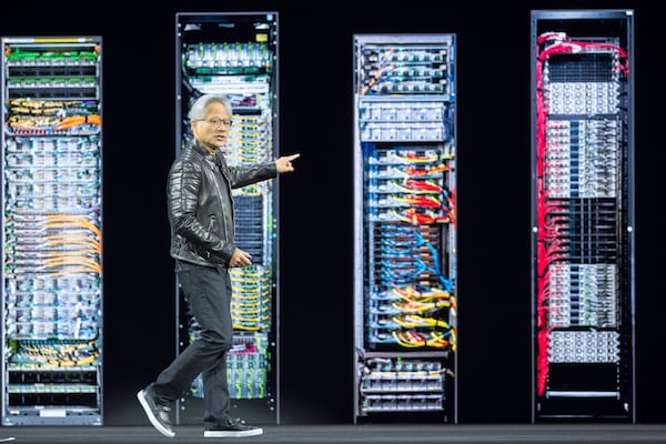 CEO Jensen Huang talks during the keynote address of Nvidia GTC Tuesday, March 18, 2025, in San Jose, Calif. (AP Photo/Nic Coury)