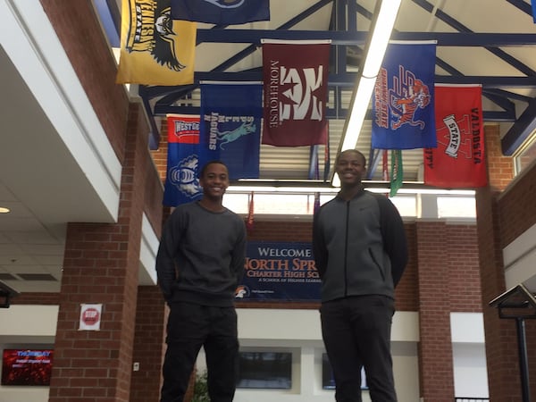 Joshua Patton, left, and Grant Showell, right, both 17-year-old seniors at Fulton County’s North Springs Charter High School, say President Barack Obama inspired them to pay more attention to politics and get involved in community activities. Both are student ambassadors at their school and serve on a task force created earlier this school year to improve race relations and school unity. ERIC STIRGUS/estirgus@ajc.com