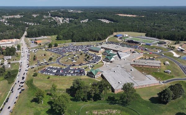 Aerial photo shows Apalachee High School, where four people were killed and nine others were taken to various hospitals after a shooting, Wednesday, September 4, 2024, in Winder. Four people were killed and nine others were taken to various hospitals after a shooting at Apalachee High School in Barrow County, the GBI said Wednesday afternoon. One person was in custody, the state agency confirmed. (Hyosub Shin / AJC)