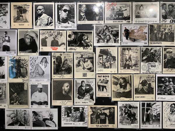 The photo wall on display at "You Don't Got Dis: A Hip Hop Legacy."