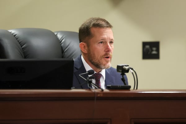 Superior Court Judge Nicholas Primm is shown during the bond hearing of Colin Gray, father of Colt Gray, at Barrow County Courthouse Superior Court, Tuesday, February, 11, 2024, in Winder, Ga. Colin Gray is the father of 14-year-old Colt Gray, accused of fatally shooting two teachers and two students at Apalachee High School.  (Jason Getz / AJC)