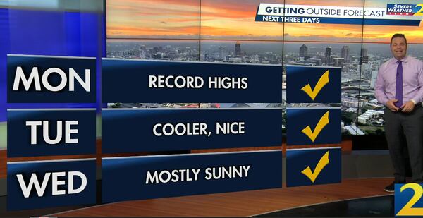 Monday will be another day of record high temperatures for Atlanta, according to Channel 2 Action News meteorologist Brian Monahan.