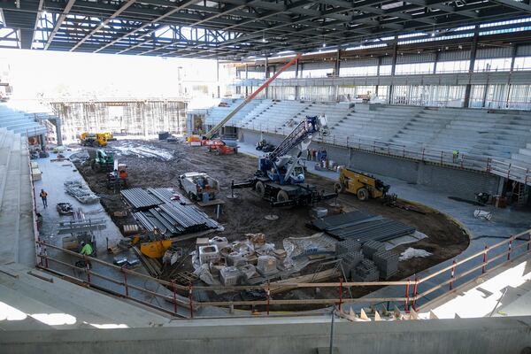 Construction continues on the Classic Center Arena where officials announced that a Federal Prospect Hockey League  team is coming to Athens Thursday, March 28, 2024 at the Classic Center. (Nell Carroll for The Atlanta Journal-Constitution)