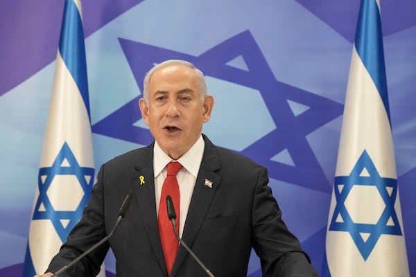 Israeli Prime Minister Benjamin Netanyahu speaks during a press conference in Jerusalem, Monday, Dec. 9, 2024. (AP Photo/Maya Alleruzzo, Pool)